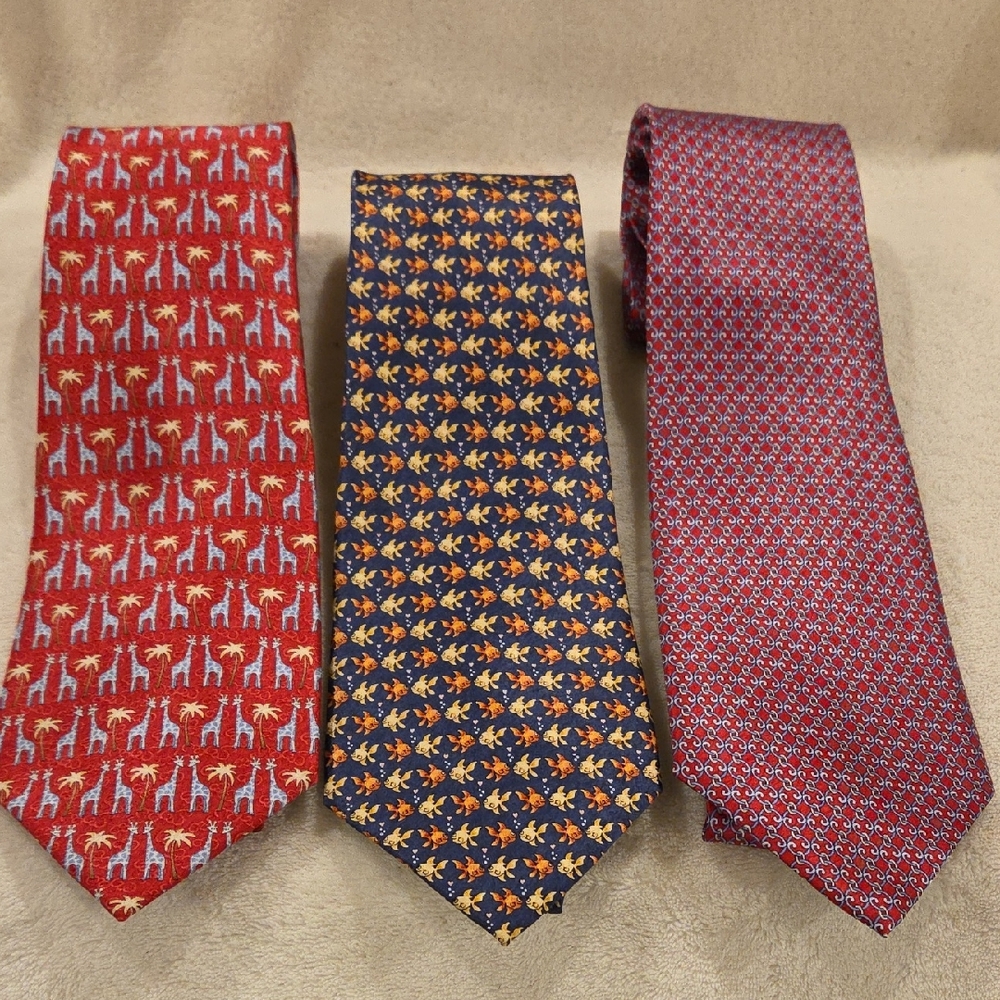 Three 3 Pierre Cardin Silk Ties, Red And Navy